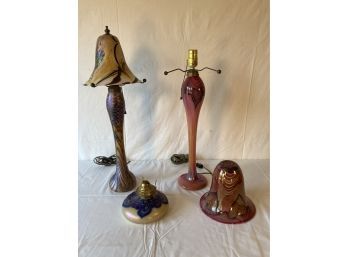 Lot Of Vintage Iridescent Handblown Art Glass Lamps