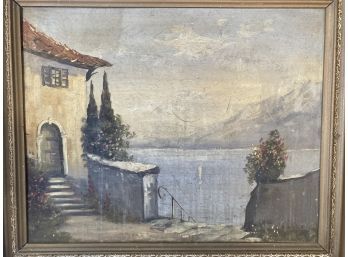 Antique Oil Painting Mediterranean Scene Signed