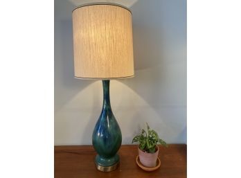 Tall Mid-Century Blue/Green Drip Glaze Pottery Lamp