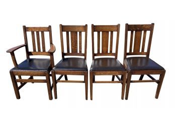 Set Of 4 Arts & Crafts Mission Oak Slat Back Dining Chairs