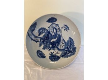 Antique Chinese Blue And White Porcelain Plate Dragon Motif
