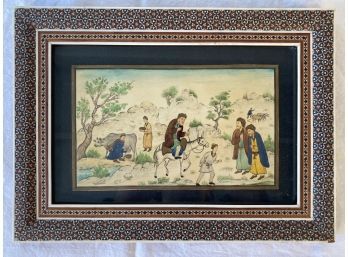 Vintage Persian Painting In Mosaic Frame