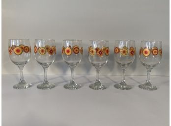 Set Of 6 Funky Libbey Glass Sunburst Flower Power Stemware Drinking Glasses