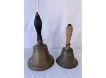 (2) Vintage Brass Bells With Wooden Handles