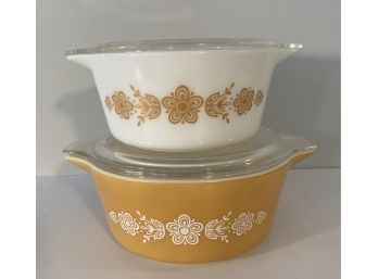 Vintage Pyrex Butterfly Gold And White Casserole Dishes With Lids MCM