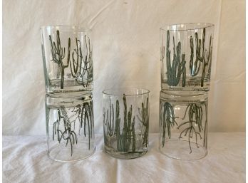 Set Of 5 MCM Neiman Marcus Old Fashioned Cactus Glasses