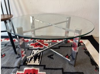 Vintage Chrome X Base & Round Glass Top Table