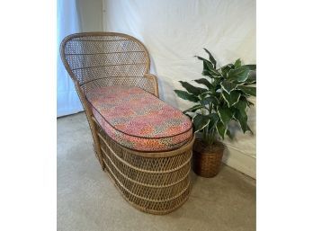 Vintage Boho Wicker And Rattan Peacock Style Chaise Lounge