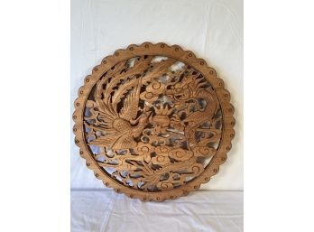 Vintage Chinese Carved Round Cedar Plaque