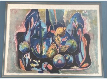 Tony Agostini Signed Lithograph 'Still Life With Fruits' Modern Abstract Art