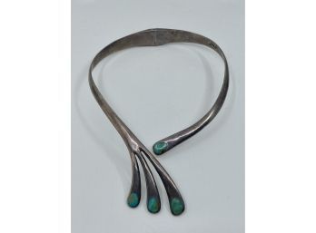 950 Mexico Silver Choker Hinged Collar Necklace With Turquoise TD-27