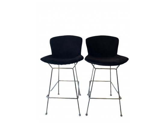 Pair Harry Bertoia For Knoll Counter Stools With Black Suede Seats (B)