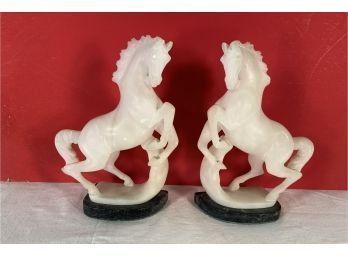 Pair Vintage Alabaster Horse Bookends