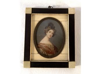 1800s. Ebony And Bone/ Ivory Framed Miniature Portrait