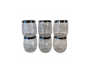 Set Of 6 Dorothy Thorpe Silver Rimmed Stemless Wine Glasses