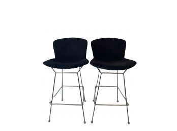 Pair Harry Bertoia For Knoll Counter Stools With Black Suede Seats (B)
