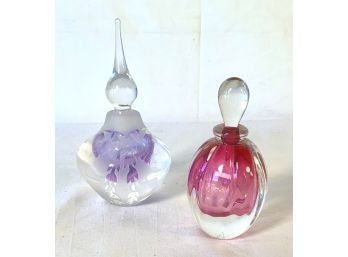 Two Hand Blown Perfume Bottles Artist Signed
