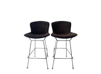 Pair Harry Bertoia For Knoll Counter Stools With Black Suede Seats (A)