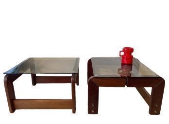 Pair MCM Percival Lafer Rosewood And Glass Tables