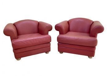 Pair Red Vintage Leather Club Chairs Made By Ikea Of Sweden Tulka Design