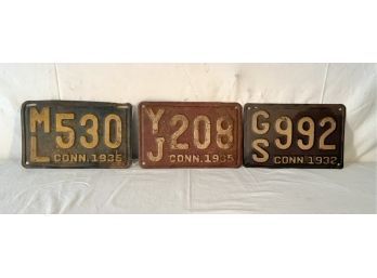Trio Of 1930s Connecticut Metal License Plates