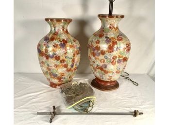 Pair Large Satsuma Millefiori Vases Electrified Lamps / Vases