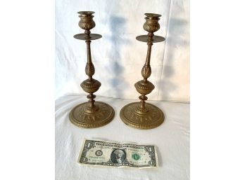 Pair Of Classic Empire Style Fancy Solid Brass Candlesticks