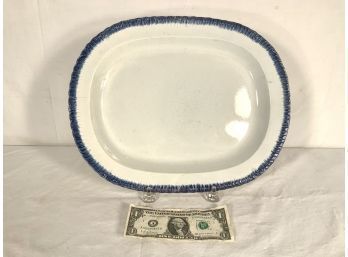 Antique Leeds Pearlware Blue Feather Edge Oval Serving Platter (B )