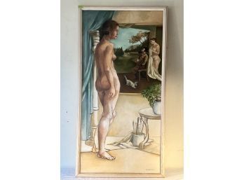 Oil On Canvas Two Nude Woman Watching Artist Painting By Barbra Dahlin