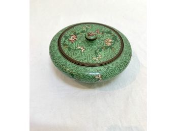 Antique Cloisonne Green Covered Bowl