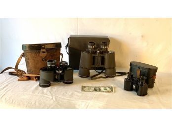 3 Quality Vintage Binoculars, With Original Cases.