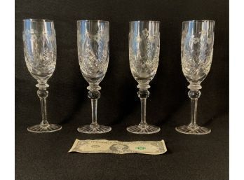 Set Of 4 Rogaska Elegant, Heavy Brilliant Cut Glass Champagne Flutes  8 1/4'