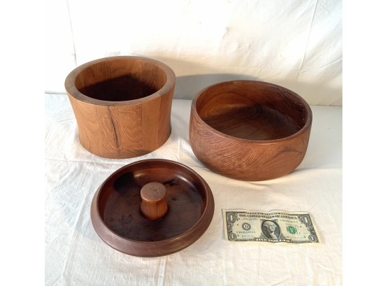 Trio Of Mid Century Teak Wooden Bowls