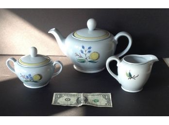 3 Piece Araiba  Windflower Pattern Mid Century Teapot, Sugar Bowl &  Creamer