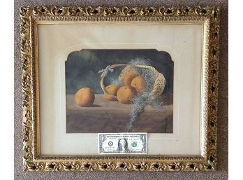 Wonderful 1800s Watercolor Of Oranges In A Basket Still Life