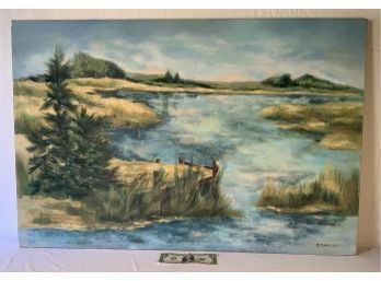 Original Oil On Canvas Painting Long Island Sound Marsh Sene Signed B Dahlin