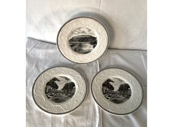 3 Vintage Wedgwood Views Of New Haven Black Transfer Plates