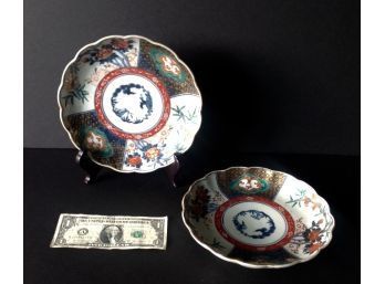 Pair Of Antique Imari Porcelain Shallow Bowls