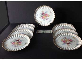 9 Delicate Antique Staffordshire England Hand Painted Plates 1949