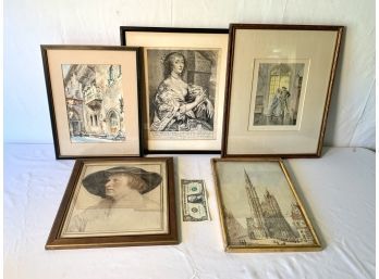 Lot Of Interesting Drawings Prints & 17 Th. Century Etching  ( See Pictures )