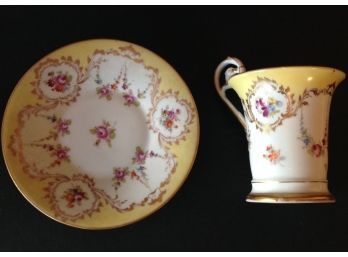 Petite Hand Painted Dresden Napoleonic Tea Cup & Saucer