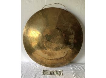 Vintage Engraved Chinese Brass Gong With Dragon