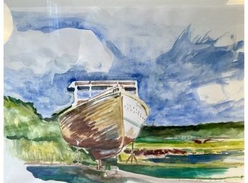 Watercolor On Paper Boat On The Shores Of Scituate, MA, Signed  F. Schavoir  96