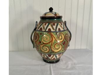 Wonderful 1950s Vintage Italian Covered Pottery Covered Urn/ Jar