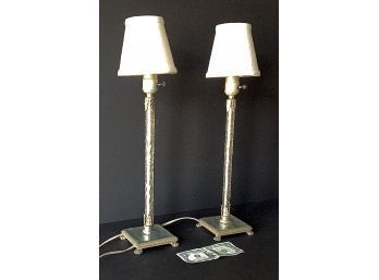Pr. Art Deco Cut Glass Table Lamps With Bronze Appointments