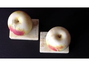 A Pair Of Apple Shaped Alabaster Book Ends
