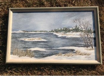 'Snow On The Water' Original Oil Painting.  Signed By Late Artist B. Dahlin