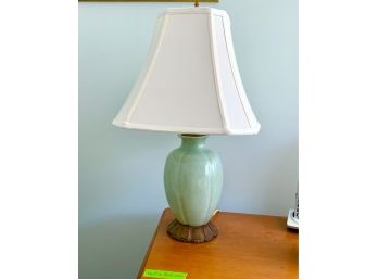 Antique Celadon Vase Converted To Lamp And Ivory Tone Shade