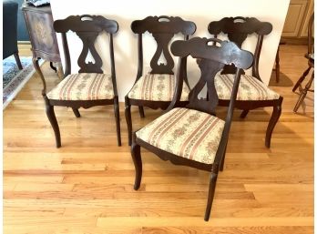 Set Of 4 Fancy  American Empire Mahogany Chairs With Fabric Seats