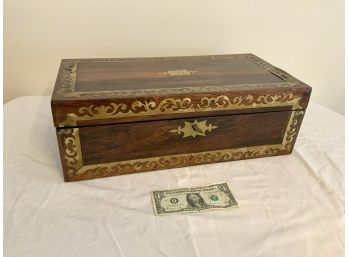Original Rosewood Traveling Desk With Brass Inlay Circa 1830-1840
